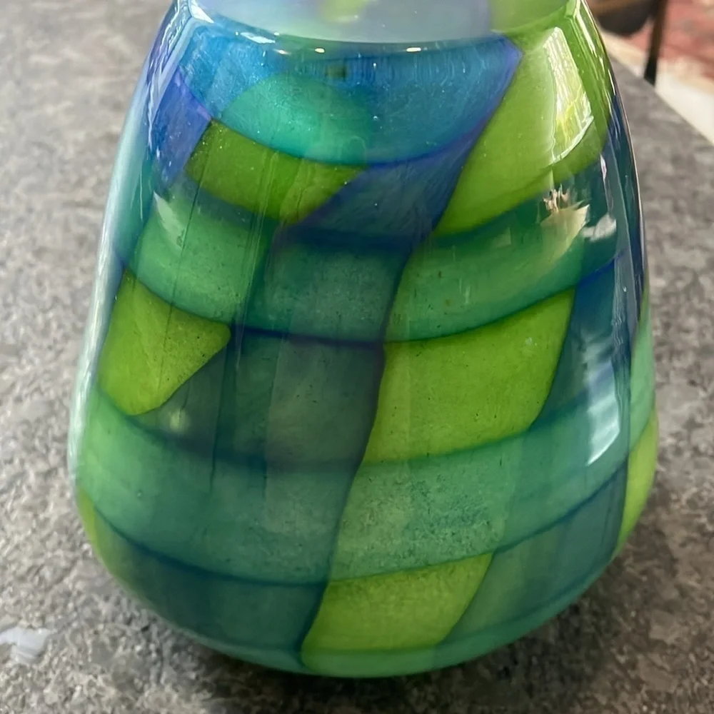 Sasaki Green Blue Heavy Thick Crystal Vase Perfect Condition